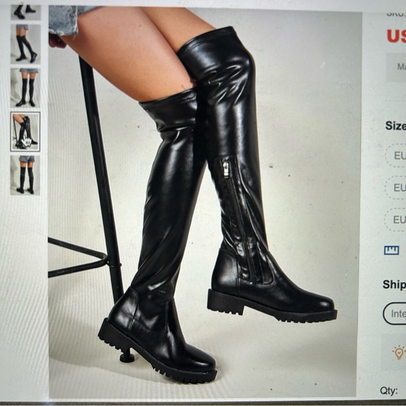 High rise black boots, "minimalist side zipper sock boots" - Picture 3 of 8